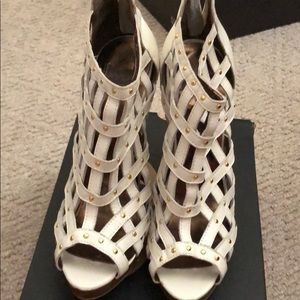 Woven leather booties